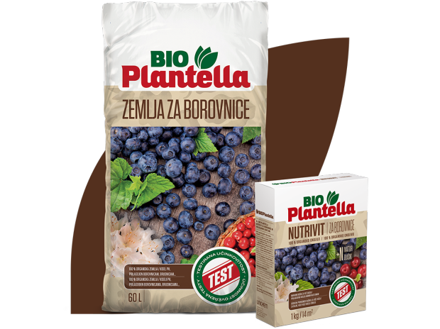 Za dobru berbu borovnica koristimo Bio Plantella paket za borovnice. Nutrivit - 100 % organsko gnojivo i Organsku zemlju za borovnice.